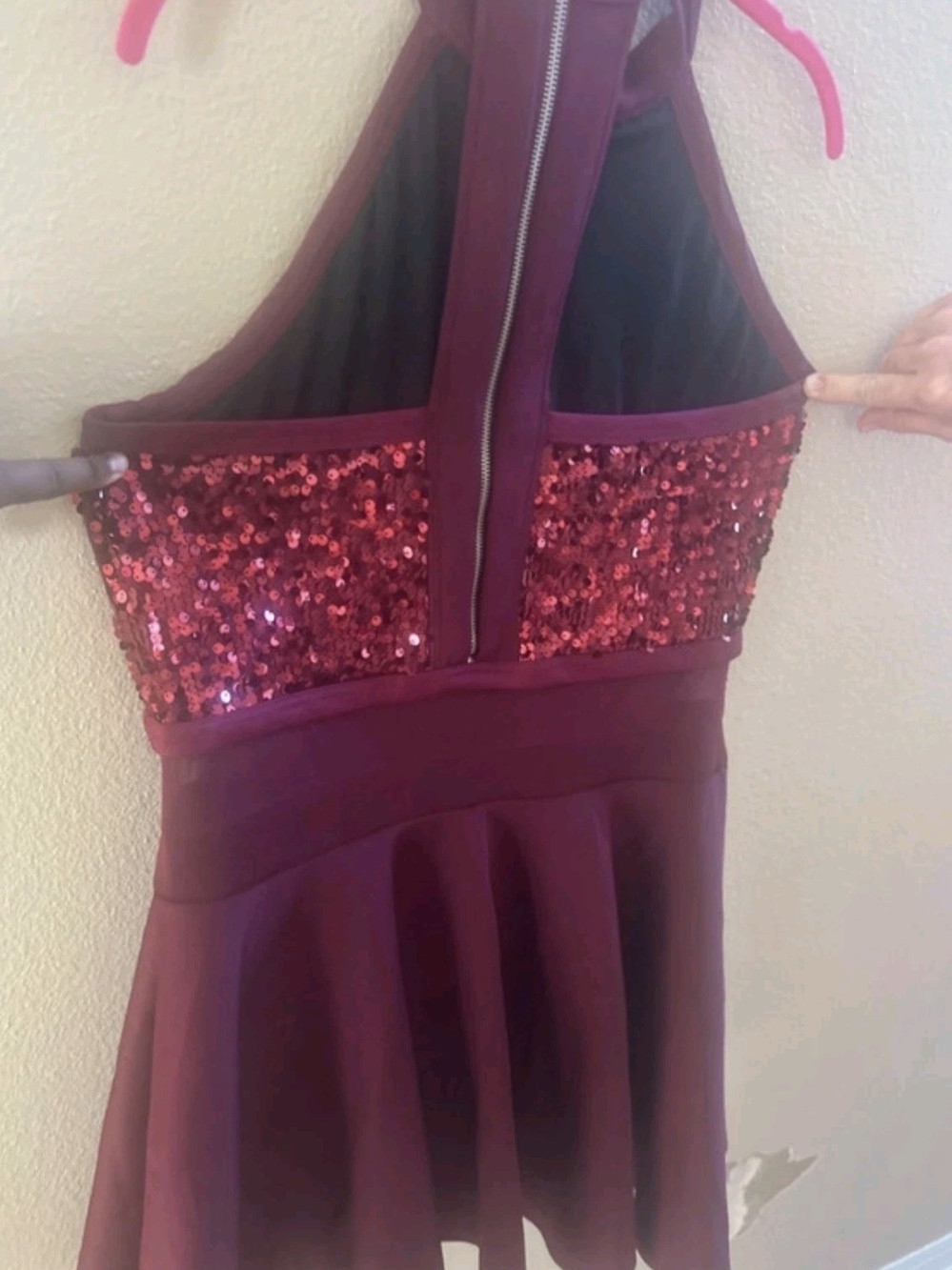 Weissman Burgundy Sequin Halter Party Dress
